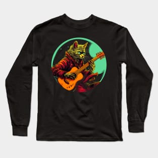 Cat Playing Guitar Funny Cat With Guitar Cute Cat Guitar Long Sleeve T-Shirt